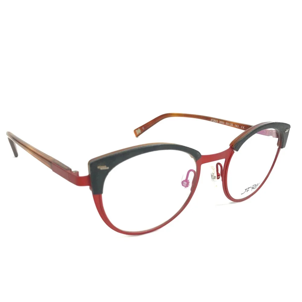 J.F. Rey Eyeglasses Frame JF2843 3000 Black Leather Brown Red Cat Eye 50-20-143